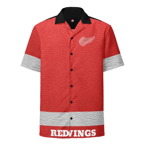 ROYALTY SPORT RED WINGS LEATHER PRINT button shirt