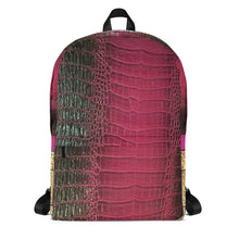 Load image into Gallery viewer, DEEP CERISE PINK AND BLACK GATOR PRINT, BACKPACK DESIGNER BAGS