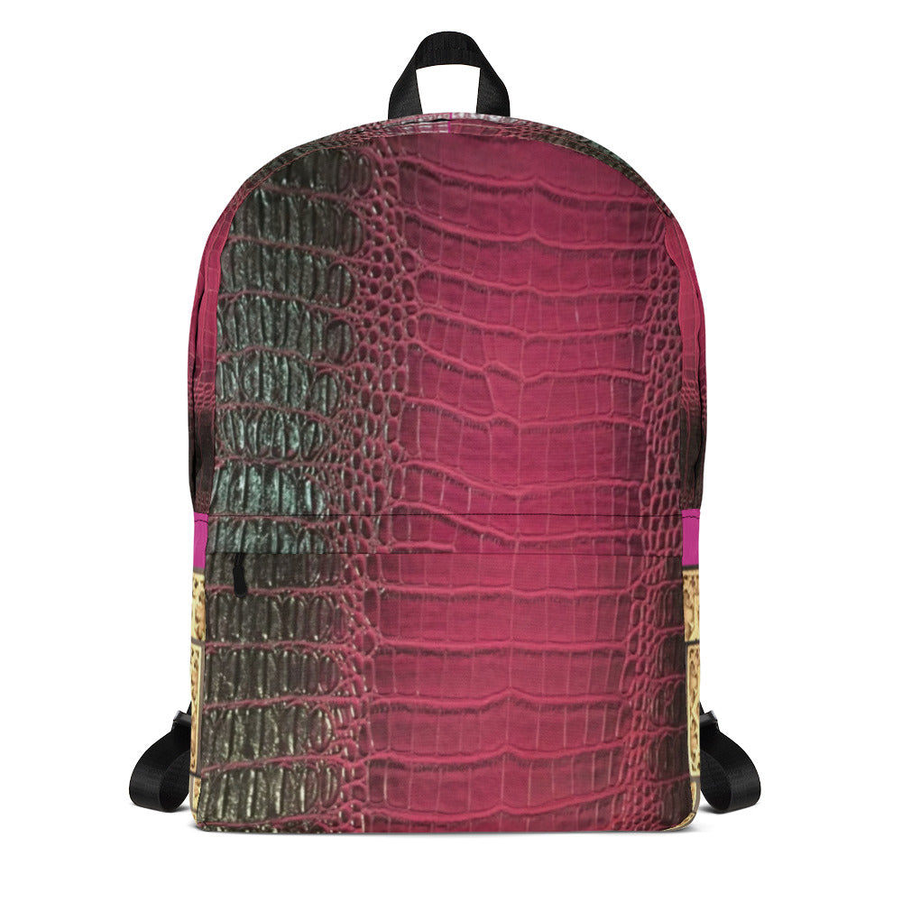 DEEP CERISE PINK AND BLACK GATOR PRINT, BACKPACK DESIGNER BAGS