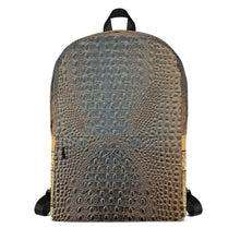 Load image into Gallery viewer, HARVEST GOLD AND BLUE GATOR PRINT, BACKPACK DESIGNER BAGS