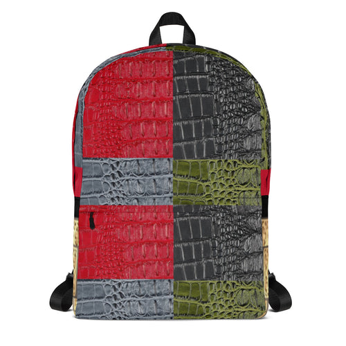 RED, BLUE, BLACK AND  GREEN GATOR PRINT, BACKPACK DESIGNER BAGS