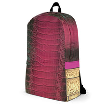 Load image into Gallery viewer, DEEP CERISE PINK AND BLACK GATOR PRINT, BACKPACK DESIGNER BAGS