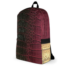 Load image into Gallery viewer, RED, BLACK, GATOR PRINT, BACKPACK DESIGNER BAGS