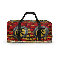 Load image into Gallery viewer, BRICK RED AND GOLD, (LOGO) DUFFLE DESIGNER BAGS