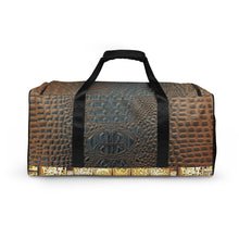 Load image into Gallery viewer, HARVEST GOLD AND BLUE GATOR PRINT, DUFFLE DESIGNER BAGS