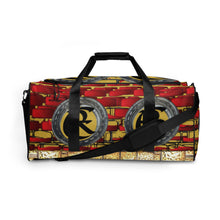 Load image into Gallery viewer, BRICK RED AND GOLD, (LOGO) DUFFLE DESIGNER BAGS