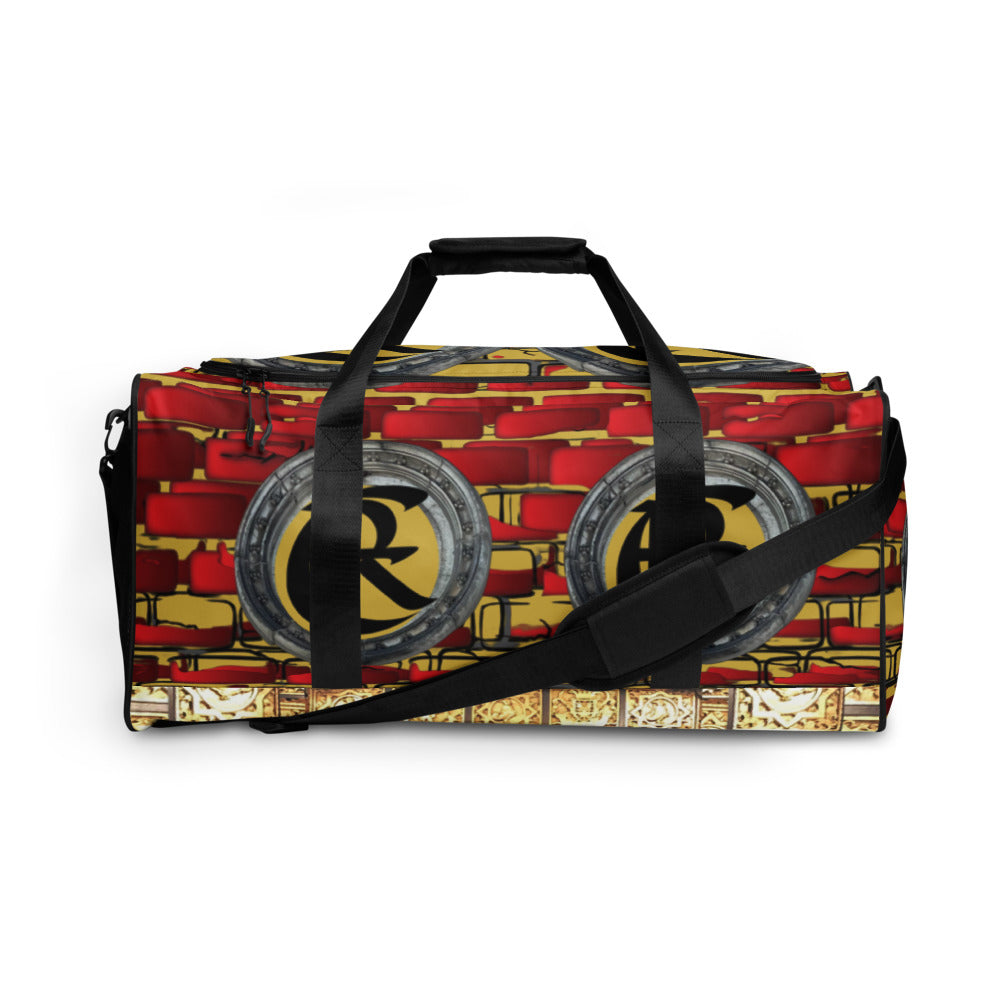 BRICK RED AND GOLD, (LOGO) DUFFLE DESIGNER BAGS