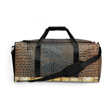 Load image into Gallery viewer, HARVEST GOLD AND BLUE GATOR PRINT, DUFFLE DESIGNER BAGS