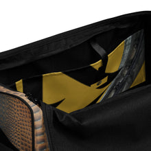 Load image into Gallery viewer, HARVEST GOLD AND BLUE GATOR PRINT, DUFFLE DESIGNER BAGS