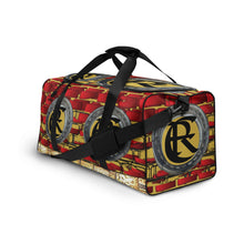 Load image into Gallery viewer, BRICK RED AND GOLD, (LOGO) DUFFLE DESIGNER BAGS