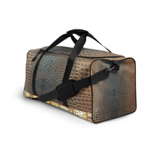 Load image into Gallery viewer, HARVEST GOLD AND BLUE GATOR PRINT, DUFFLE DESIGNER BAGS