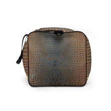 Load image into Gallery viewer, HARVEST GOLD AND BLUE GATOR PRINT, DUFFLE DESIGNER BAGS