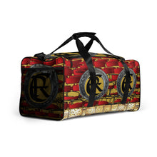 Load image into Gallery viewer, BRICK RED AND GOLD, (LOGO) DUFFLE DESIGNER BAGS