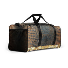 Load image into Gallery viewer, HARVEST GOLD AND BLUE GATOR PRINT, DUFFLE DESIGNER BAGS