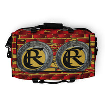 Load image into Gallery viewer, BRICK RED AND GOLD, (LOGO) DUFFLE DESIGNER BAGS