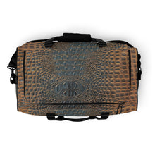 Load image into Gallery viewer, HARVEST GOLD AND BLUE GATOR PRINT, DUFFLE DESIGNER BAGS