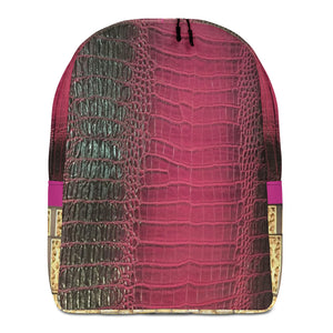 DEEP CERISE PINK AND BLACK GATOR PRINT MINIMALIST BACKPACK DESIGNER BAGS