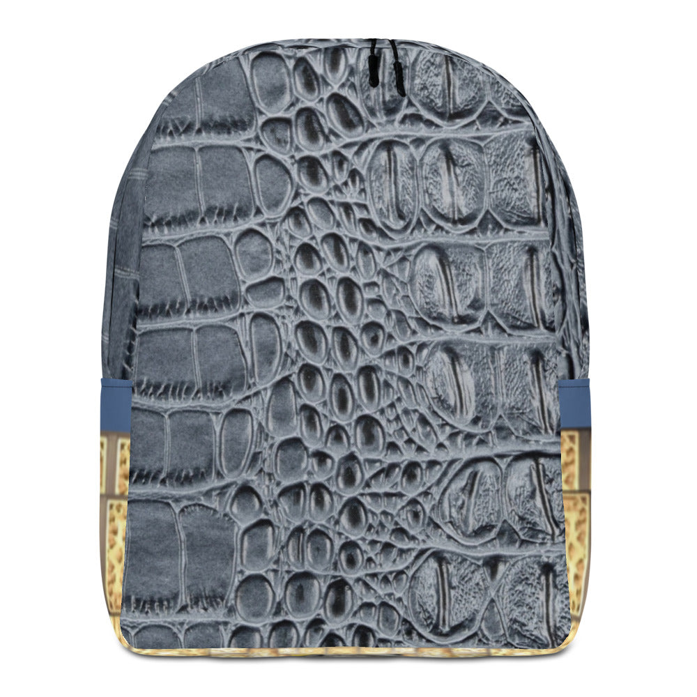 KASHMIR BLUE GATOR PRINT, MINIMALIST BACKPACK DESIGNER