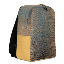 Load image into Gallery viewer, HARVEST GOLD AND BLUE GATOR PRINT, MINIMALIST BACKPACK DESIGNER BAGS