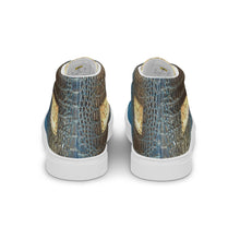 Load image into Gallery viewer, ROYAL BLUE AND BLACK GATOR PRINT, Men’s Designer high top canvas shoes