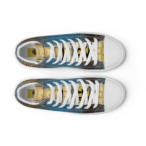 ROYAL BLUE AND BLACK GATOR PRINT, Men’s Designer high top canvas shoes