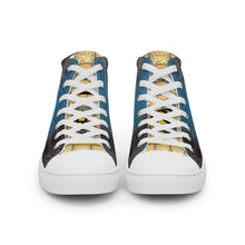Load image into Gallery viewer, ROYAL BLUE AND BLACK GATOR PRINT, Men’s Designer high top canvas shoes