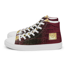 Load image into Gallery viewer, RED AND BLACK GATOR PRINT, Men’s Designer high top canvas shoes
