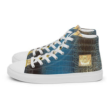 Load image into Gallery viewer, ROYAL BLUE AND BLACK GATOR PRINT, Men’s Designer high top canvas shoes