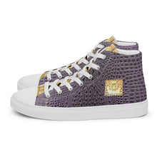 Load image into Gallery viewer, PURPLE GATOR PRINT, Men’s Designer high top canvas shoes