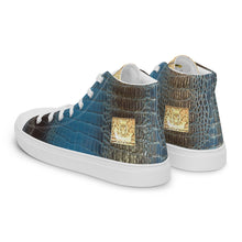 Load image into Gallery viewer, ROYAL BLUE AND BLACK GATOR PRINT, Men’s Designer high top canvas shoes