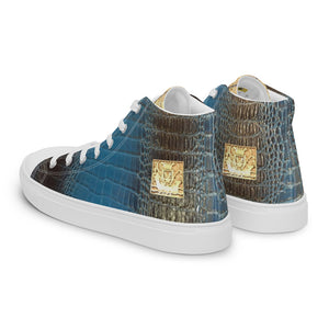 ROYAL BLUE AND BLACK GATOR PRINT, Men’s Designer high top canvas shoes
