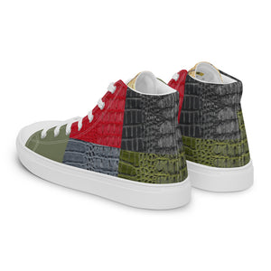 RED, BLUE, BLACK, GREEN GATOR PRINT, Men’s Designer high top canvas shoes