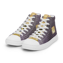 Load image into Gallery viewer, PURPLE GATOR PRINT, Men’s Designer high top canvas shoes