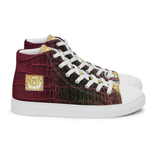 Load image into Gallery viewer, RED AND BLACK GATOR PRINT, Men’s Designer high top canvas shoes