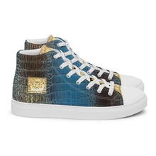 Load image into Gallery viewer, ROYAL BLUE AND BLACK GATOR PRINT, Men’s Designer high top canvas shoes