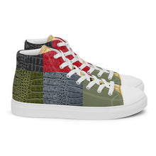 Load image into Gallery viewer, RED, BLUE, BLACK, GREEN GATOR PRINT Men’s Designer high top canvas shoes