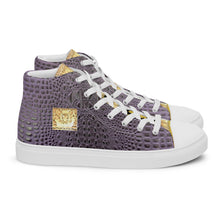 Load image into Gallery viewer, PURPLE GATOR PRINT, Men’s Designer high top canvas shoes