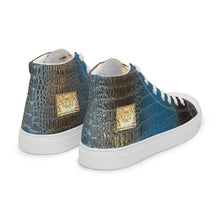 Load image into Gallery viewer, ROYAL BLUE AND BLACK GATOR PRINT, Men’s Designer high top canvas shoes