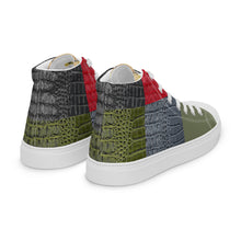 Load image into Gallery viewer, RED, BLUE, BLACK, GREEN GATOR PRINT Men’s Designer high top canvas shoes